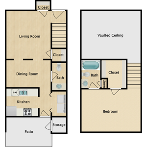3A - One Bedroom / One Bath - Vaulted Ceiling - 734 Sq.Ft.*