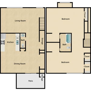 4B - Two Bedroom / One and Half Bath - 1134 Sq.Ft.*